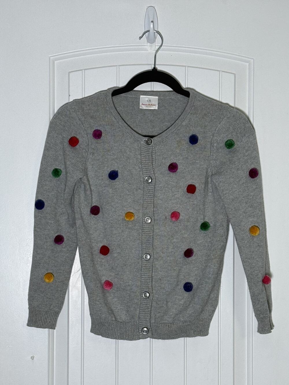 Hanna Andersson Pom Happy Cardigan Sweater Back To School Size 130 100% Cotton